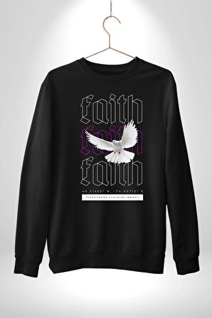 Sevimli Güvercin Beyaz Barış Sokak Sitili Erkek Kadın Unisex Dijital Baskılı Siyah Sweatshirt