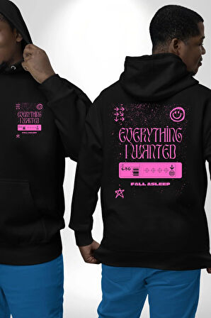 İstediğim Şey Uykuda Kalmak Erkek Kadın Siyah Ön Sırt Baskılı Kapüşonlu Sweatshirt Hoodie