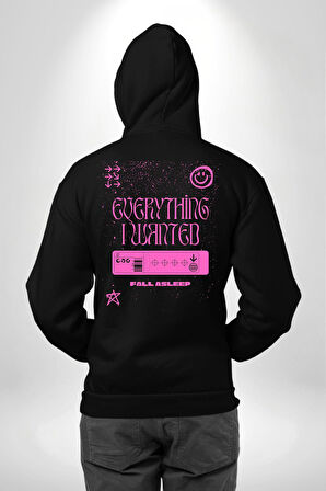 İstediğim Şey Uykuda Kalmak Erkek Kadın Siyah Ön Sırt Baskılı Kapüşonlu Sweatshirt Hoodie