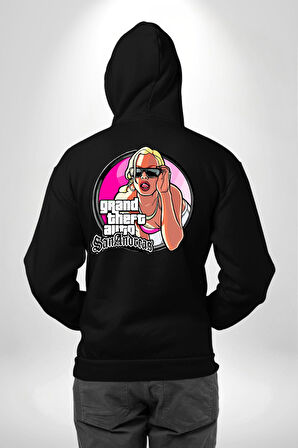 GTA San Andreas Retro Oyun Tasarım Erkek Kadın Siyah Ön Sırt Baskılı Kapüşonlu Sweatshirt Hoodie