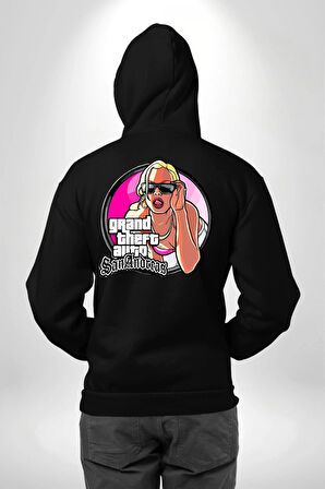GTA San Andreas Retro Oyun Tasarım Erkek Kadın Siyah Ön Sırt Baskılı Kapüşonlu Sweatshirt Hoodie