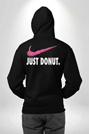 Just Donut Eğlenceli Karikatür Tasarım Erkek Kadın Siyah Ön Sırt Baskılı Kapüşonlu Sweatshirt Hoodie