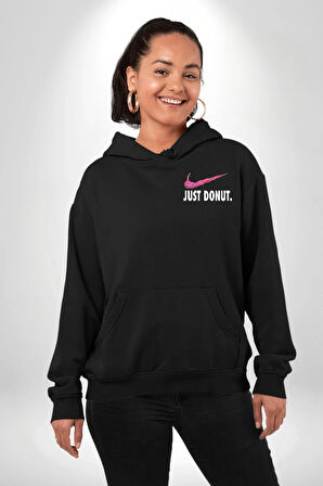 Just Donut Eğlenceli Karikatür Tasarım Erkek Kadın Siyah Ön Sırt Baskılı Kapüşonlu Sweatshirt Hoodie