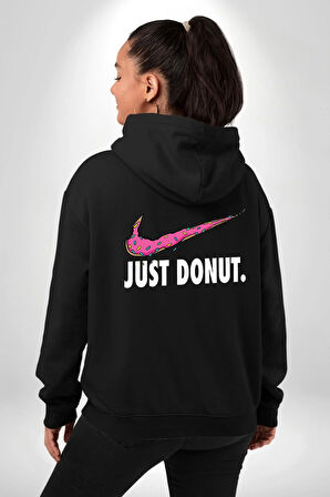 Just Donut Eğlenceli Karikatür Tasarım Erkek Kadın Siyah Ön Sırt Baskılı Kapüşonlu Sweatshirt Hoodie