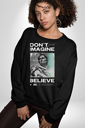 Hayal Etneyin Zeus İnanıyor Sokak Stili Erkek Kadın Unisex Dijital Baskılı Siyah Sweatshirt
