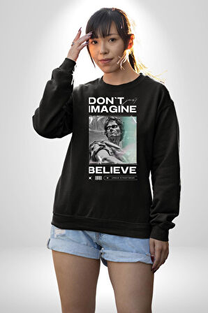 Hayal Etneyin Zeus İnanıyor Sokak Stili Erkek Kadın Unisex Dijital Baskılı Siyah Sweatshirt