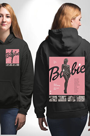 Barbie Film Poster Retro Tasarım Erkek Kadın Siyah Ön Sırt Baskılı Kapüşonlu Sweatshirt Hoodie