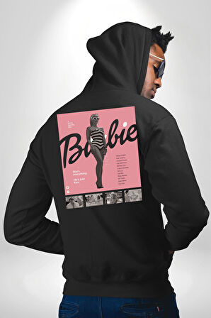 Barbie Film Poster Retro Tasarım Erkek Kadın Siyah Ön Sırt Baskılı Kapüşonlu Sweatshirt Hoodie