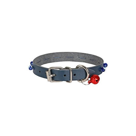 Cattie Boncuklu Deri Küçük Irk Köpek ve Kedi Boyun Tasması Large Royal Mavi 1.2x23-27 Cm