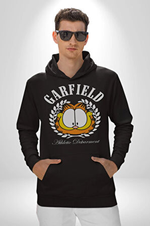Garfield Komik Karikatür Tasarım Erkek Kadın Siyah Dijital Baskılı Kapüşonlu Sweatshirt Hoodie