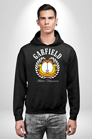 Garfield Komik Karikatür Tasarım Erkek Kadın Siyah Dijital Baskılı Kapüşonlu Sweatshirt Hoodie