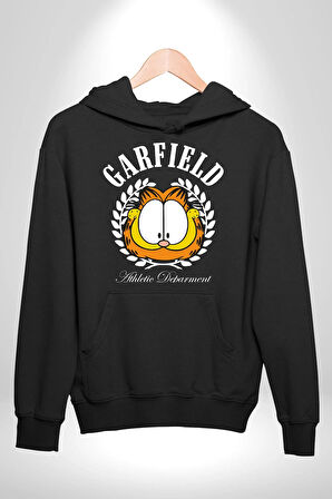 Garfield Komik Karikatür Tasarım Erkek Kadın Siyah Dijital Baskılı Kapüşonlu Sweatshirt Hoodie