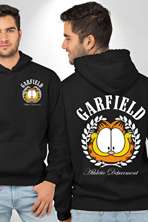 Garfield Komik Karikatür Tasarım Erkek Kadın Siyah Ön Sırt Baskılı Kapüşonlu Sweatshirt Hoodie