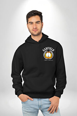 Garfield Komik Karikatür Tasarım Erkek Kadın Siyah Ön Sırt Baskılı Kapüşonlu Sweatshirt Hoodie