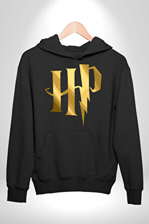 Harry Potter Sihirli Logo Tasarımı Erkek Kadın Siyah Dijital Baskılı Kapüşonlu Sweatshirt Hoodie