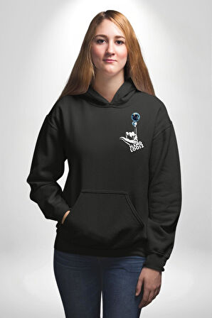 Hang Loose Dünya Temalı Eğlenceli Tasarım Erkek Kadın Siyah Ön Sırt Baskılı Kapüşonlu Sweatshirt Hoodie