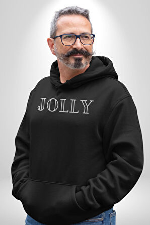 Jolly Neşeli Yazılı Erkek Kadın Siyah Dijital Baskılı Kapüşonlu Sweatshirt Hoodie
