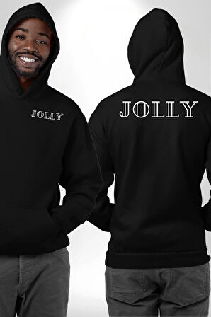 Jolly Neşeli Yazılı Erkek Kadın Siyah Ön Sırt Baskılı Kapüşonlu Sweatshirt Hoodie