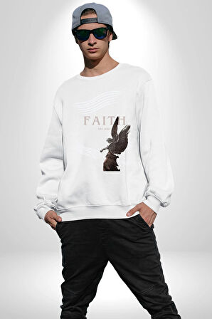 İnanç  Çocuk Melek Erkek Kadın Unisex Dijital Baskılı Beyaz Sweatshirt