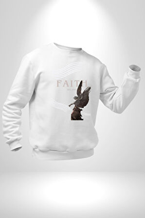 İnanç  Çocuk Melek Erkek Kadın Unisex Dijital Baskılı Beyaz Sweatshirt