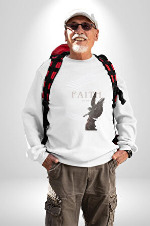 İnanç  Çocuk Melek Erkek Kadın Unisex Dijital Baskılı Beyaz Sweatshirt