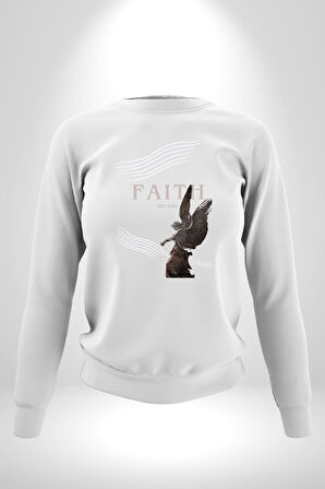 İnanç  Çocuk Melek Erkek Kadın Unisex Dijital Baskılı Beyaz Sweatshirt