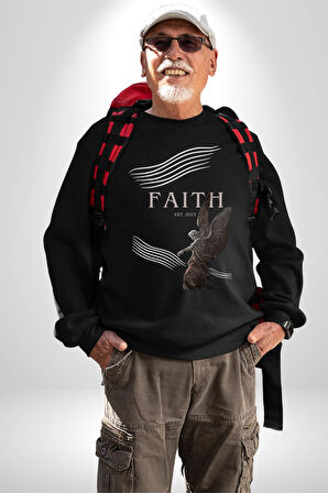 İnanç  Çocuk Melek Erkek Kadın Unisex Dijital Baskılı Siyah Sweatshirt