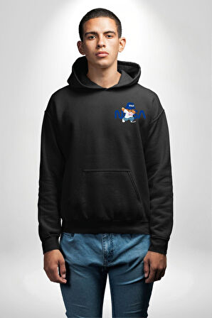 NASA Space Ayı Karikatür Tasarımı Erkek Kadın Siyah Ön Sırt Baskılı Kapüşonlu Sweatshirt Hoodie