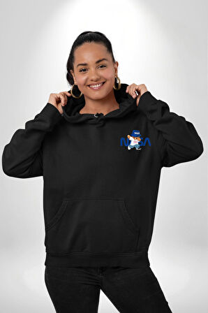 NASA Space Ayı Karikatür Tasarımı Erkek Kadın Siyah Ön Sırt Baskılı Kapüşonlu Sweatshirt Hoodie