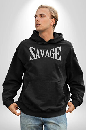 Vahşi Yazılı Erkek Kadın Siyah Dijital Baskılı Kapüşonlu Sweatshirt Hoodie
