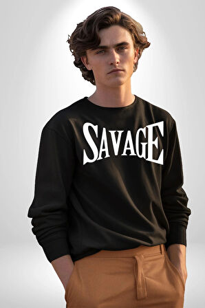 Vahşi Yazılı Erkek Kadın Unisex Dijital Baskılı Siyah Sweatshirt