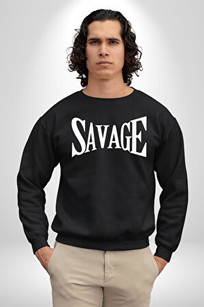 Vahşi Yazılı Erkek Kadın Unisex Dijital Baskılı Siyah Sweatshirt