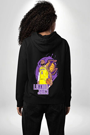 LeBron James Lakers Basketbol Tasarımı Erkek Kadın Siyah Ön Sırt Baskılı Kapüşonlu Sweatshirt Hoodie
