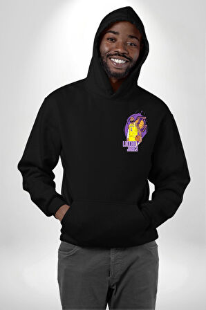 LeBron James Lakers Basketbol Tasarımı Erkek Kadın Siyah Ön Sırt Baskılı Kapüşonlu Sweatshirt Hoodie