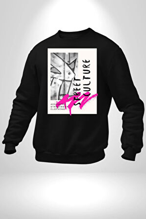 Sokak Kültürü Erkek Kadın Unisex Dijital Baskılı Siyah Sweatshirt