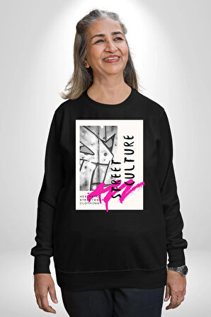 Sokak Kültürü Erkek Kadın Unisex Dijital Baskılı Siyah Sweatshirt