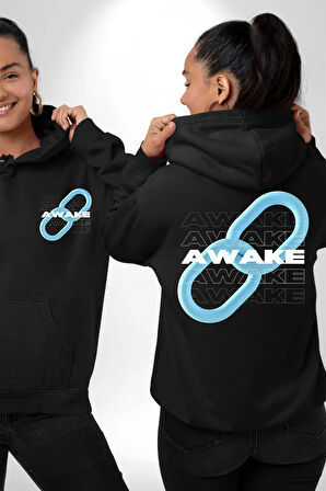 Zincirini Kır Uyan Erkek Kadın Siyah Ön Sırt Baskılı Kapüşonlu Sweatshirt Hoodie