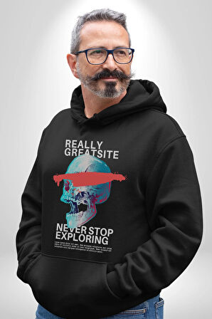 Gerçekten Harika Keşfetmeyi Bırakma Erkek Kadın Siyah Dijital Baskılı Kapüşonlu Sweatshirt Hoodie