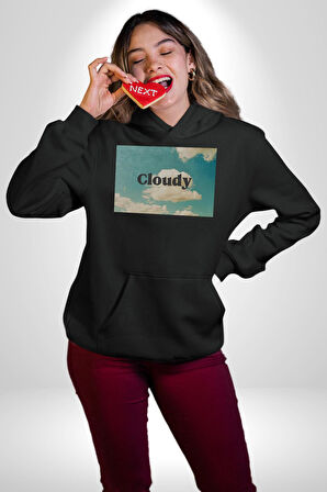 Pisikolojim Bulutlu Erkek Kadın Siyah Dijital Baskılı Kapüşonlu Sweatshirt Hoodie