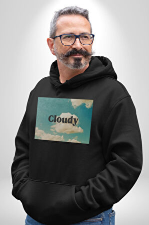 Pisikolojim Bulutlu Erkek Kadın Siyah Dijital Baskılı Kapüşonlu Sweatshirt Hoodie