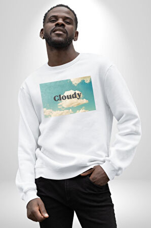 Pisikolojim Bulutlu Erkek Kadın Unisex Dijital Baskılı Beyaz Sweatshirt