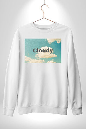 Pisikolojim Bulutlu Erkek Kadın Unisex Dijital Baskılı Beyaz Sweatshirt