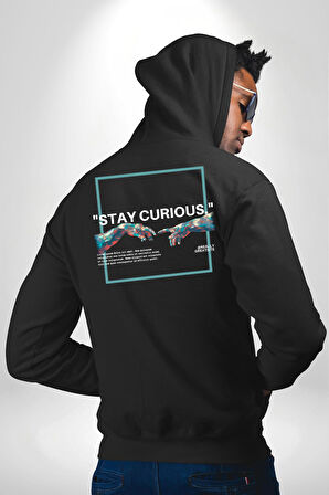 Meraklı Kal Sokak Style Erkek Kadın Siyah Ön Sırt Baskılı Kapüşonlu Sweatshirt Hoodie