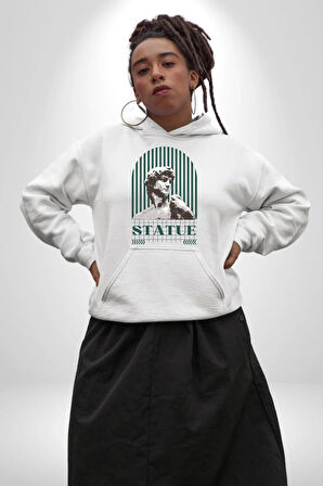 Statü Davut Heykeli Erkek Kadın Beyaz Dijital Baskılı Kapüşonlu Sweatshirt Hoodie
