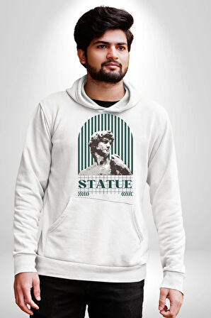 Statü Davut Heykeli Erkek Kadın Beyaz Dijital Baskılı Kapüşonlu Sweatshirt Hoodie