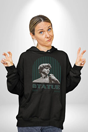 Statü Davut Heykeli Erkek Kadın Siyah Dijital Baskılı Kapüşonlu Sweatshirt Hoodie