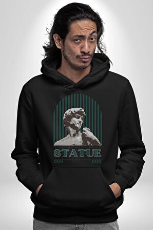 Statü Davut Heykeli Erkek Kadın Siyah Dijital Baskılı Kapüşonlu Sweatshirt Hoodie