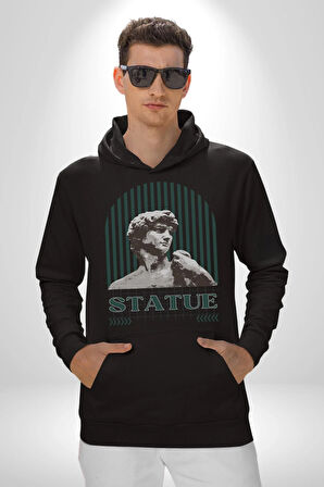 Statü Davut Heykeli Erkek Kadın Siyah Dijital Baskılı Kapüşonlu Sweatshirt Hoodie