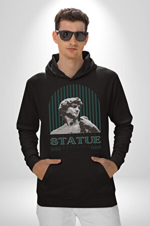 Statü Davut Heykeli Erkek Kadın Siyah Dijital Baskılı Kapüşonlu Sweatshirt Hoodie