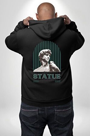 Statü Davut Heykeli Erkek Kadın Siyah Ön Sırt Baskılı Kapüşonlu Sweatshirt Hoodie